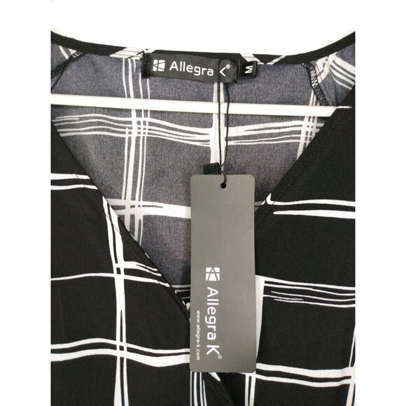 Allegra K Womens Sz M Plaid Drawstring Waist Short Sleeve V-neck Wrap Peplum Top - Picture 5 of 7